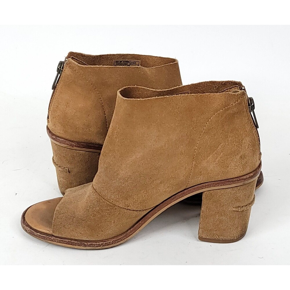 UGG Bootie Womens 7 Suede Ginger Chestnut Peep Toe Ankle Block Heel Boots - Picture 9 of 14